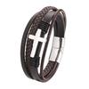 Punk Cross Leather Bracelet for Men Multi-layer Hand-woven Rope Magnetic Buckle Bracelet Accessory