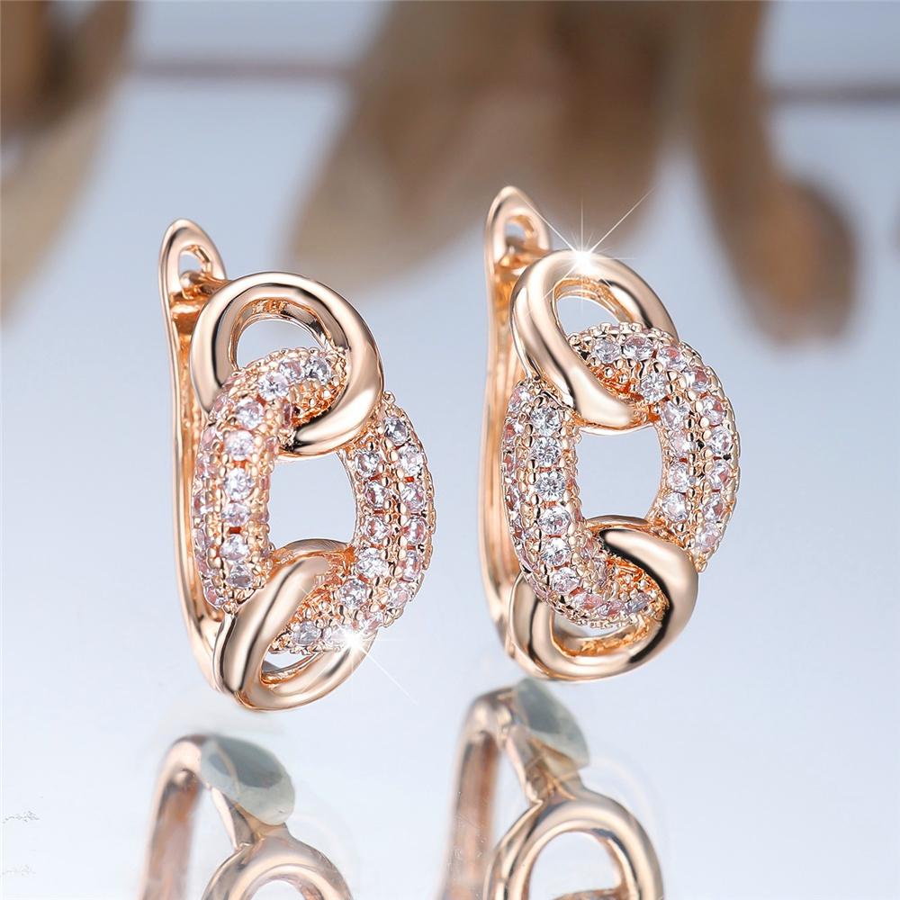 Trendy Crystal White Zircon Hoop Earrings For Women Vintage Gold Color Wedding