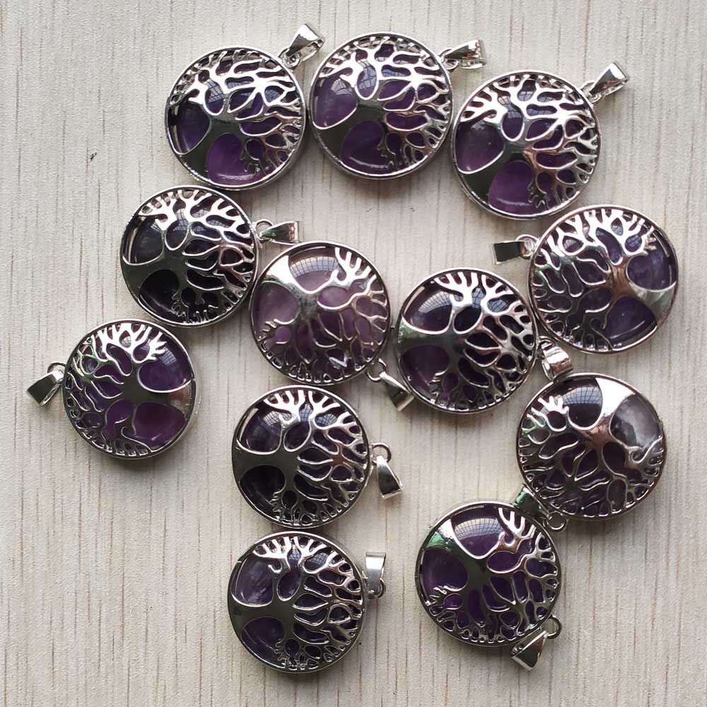 Wholesale 12pcs/lot Fashion Natural Stone Alloy Tree of Life Mix Pendants for Necklaces Jewelry Accessories Making Fast Shipping