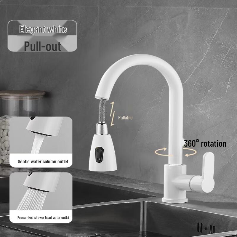 

TLXT White Wall-Mounted Kitchen Pull-out Faucet