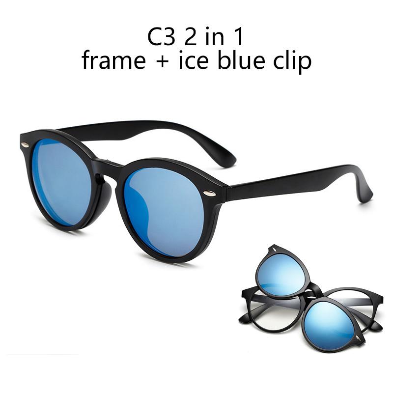 6 In 1 Black Clip-On Round Oval Plastic Frame With 5 PCS Clip On Sunglasses Magnetic Glasses Male Optical SHOW AS PICTURE