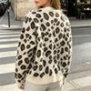 Women's Leopard Print V-Neck Knit Cardigan Soft Sweater