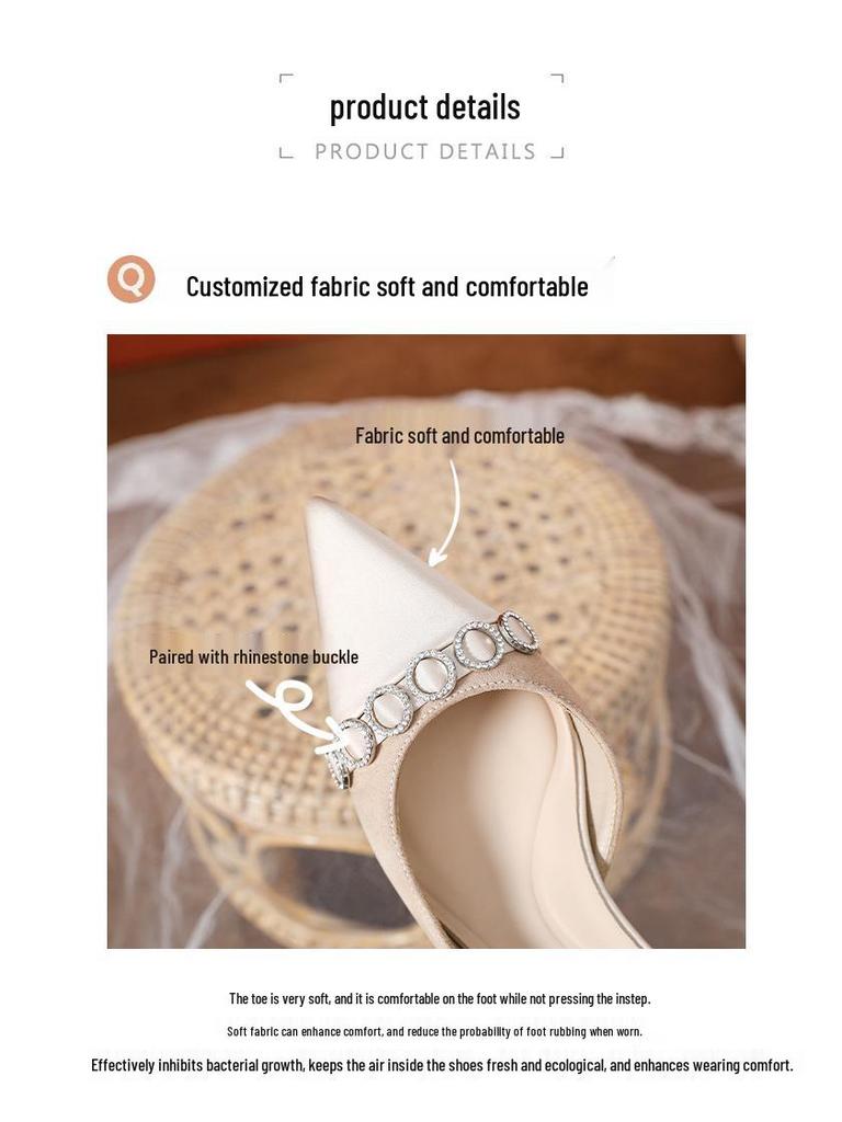 Exquisite Satin Stiletto Mules: Women's Pointed Toe, Side Cutout, Spring-Summer 2025 Collection