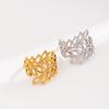 Gold Plated Leaf Design Adjustable Stainless Steel Ring for Women