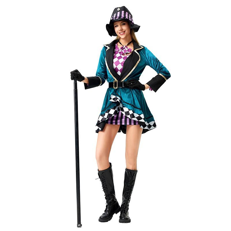 Halloween Circus Alice Mad Hatter Costume Adult Magician Stage Performance Outfit S-4XL