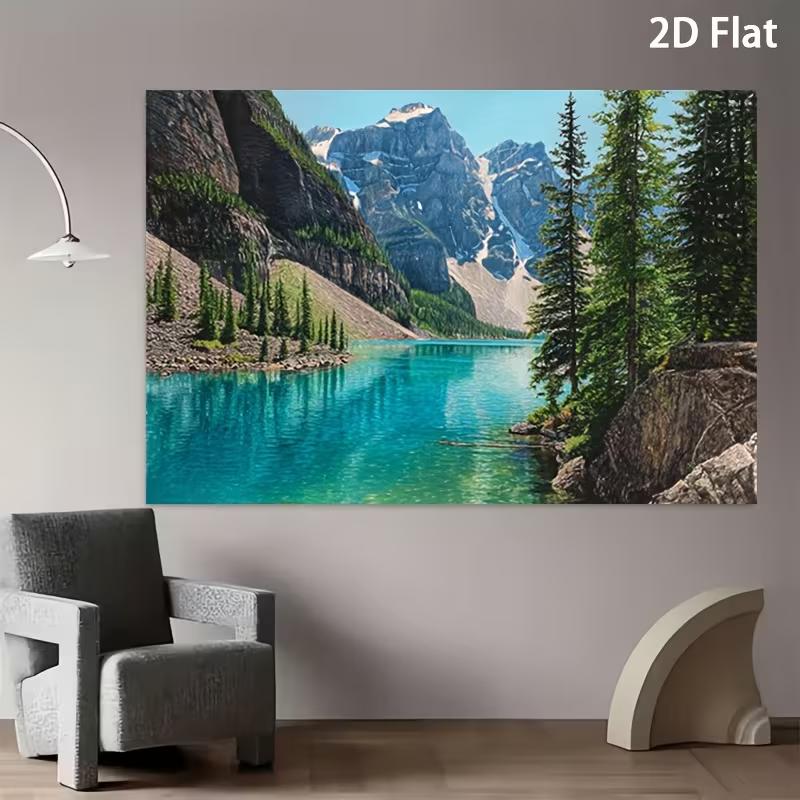 2D Scenic Turquoise Lake Backdrop Mountain Photography Background