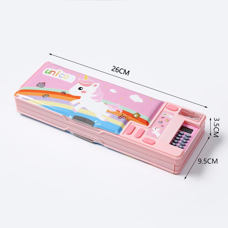 Creative Double-Sided Pencil Case with Calculator for Primary Students
