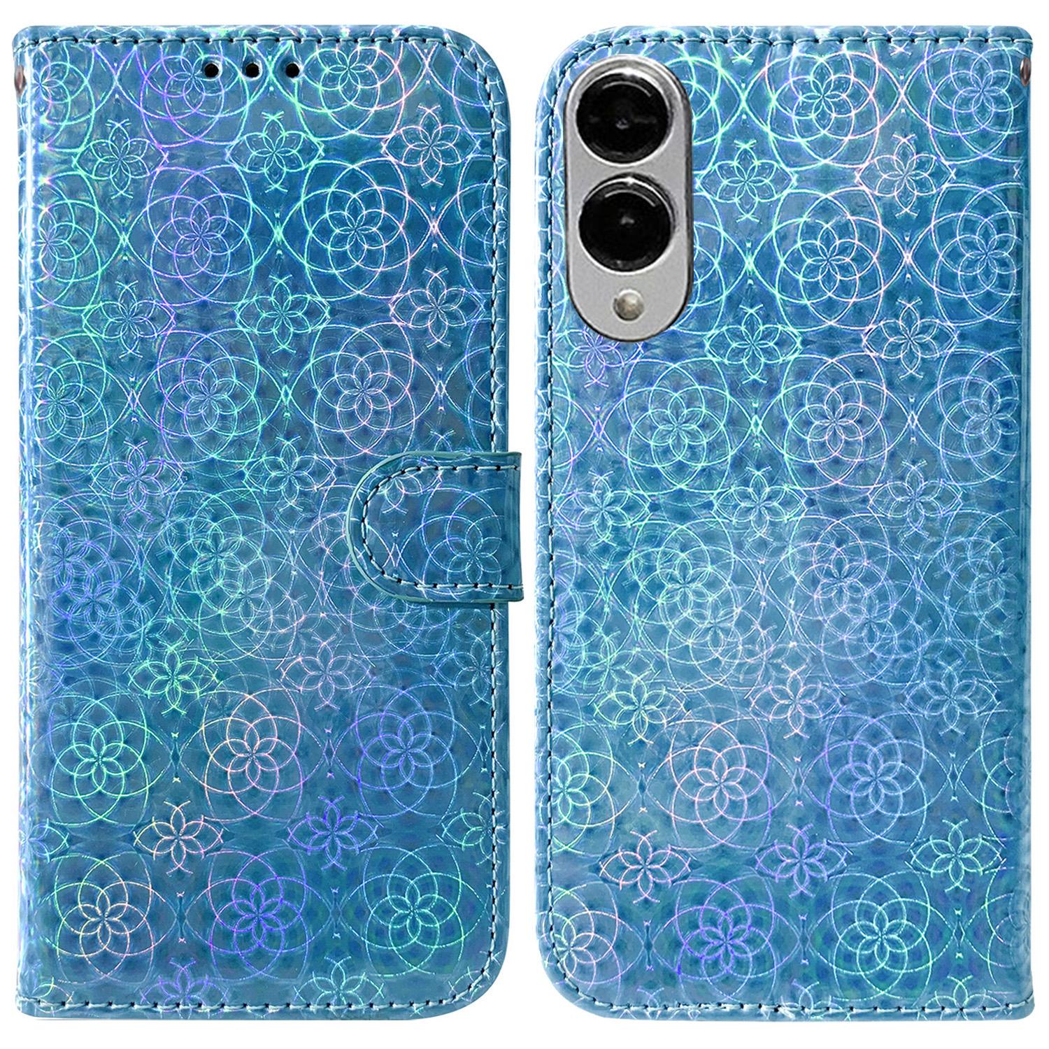 

For Samsung Galaxy S25 Edge Stand Case Dazzling Flower Leather Phone Cover Blue