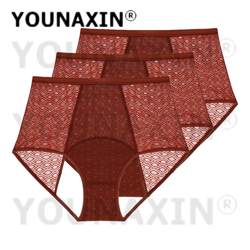3PCS Women's Underwear High Waist Period Panties Leakproof Briefs Breathable Mesh Menstrual Lingerie Fit 40-85kg Wear