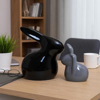 Home Decor Ceramic Rabbit Figurines (Set of 2, Black and Grey)