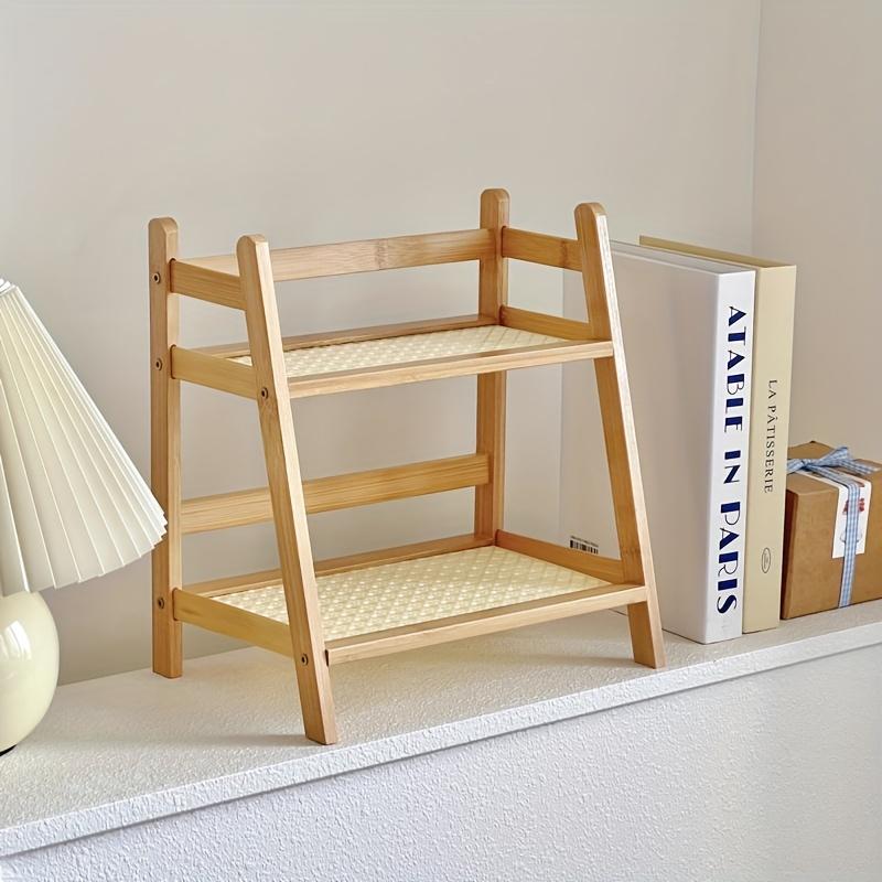 Organizzatore di Tazze a Doppio Strato, Scaffale Portaoggetti Stile Rattan, Portaoggetti da Tavolo per Cucina, Vassoio Multifunzionale per Organizzazione Casa Ufficio Campeggio