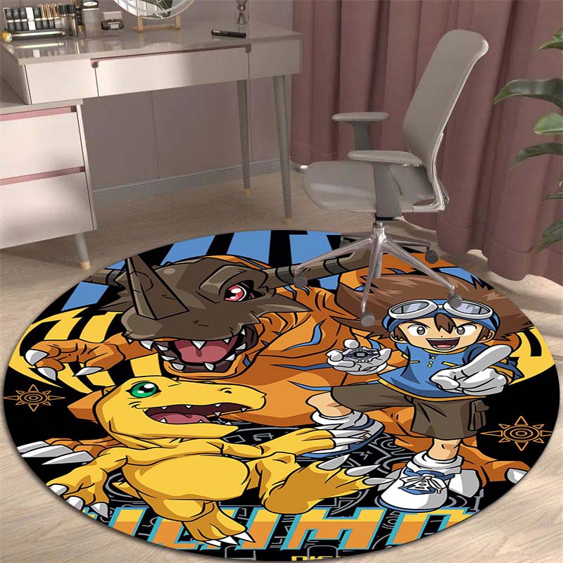 Runder Teppich mit Digimon-Motiv, geeignet zur Dekoration von Wohnzimmern, Schlafzimmern, Sofas und Spielzimmern; rutschfester Teppich für Kinder.999