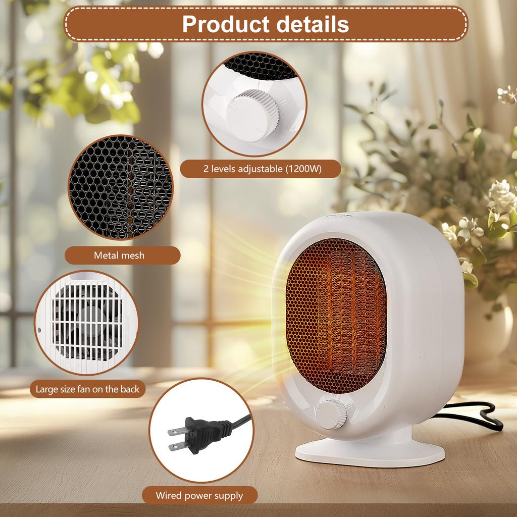 Desktop small heater 3-second hot tilt power-off protection overheating protection silent home bedroom office mini heater