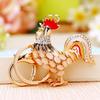 Charming Rhinestone Rooster And Hen Car Keychain Accessory For Women With Creative Design