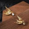 Elegant Swallow Drop Earrings With Sparkling Zirconia Gold/ Plated Copper Vacation Style