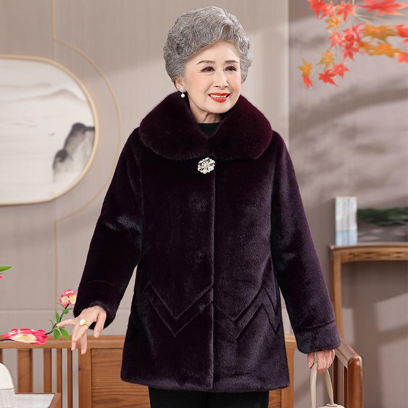 Velvet Mid-Length Winter Coat for Middle-Aged & Elderly Women - Warm Cotton Jacket for Grandma