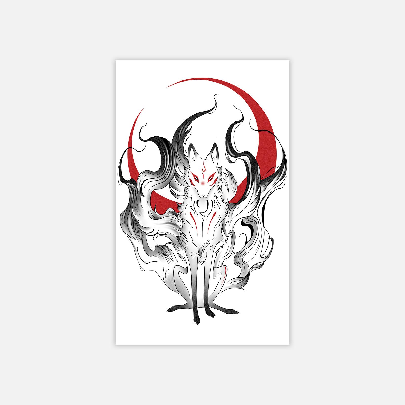 Dark Wind And Moon Fox Tattoo Sticker Domineering Guofeng Arm Leg Tattoo Sticker 11*18