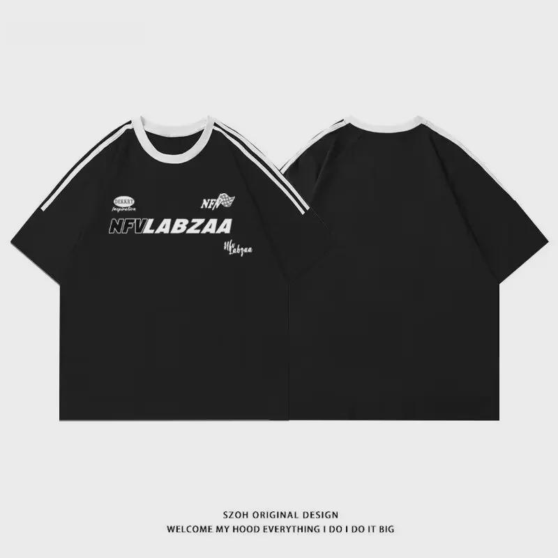 

Футболки свободного кроя в стиле ретро High Street унисекс 2024 года с рисунком из трех полос и буквенным принтом 3XL чёрный