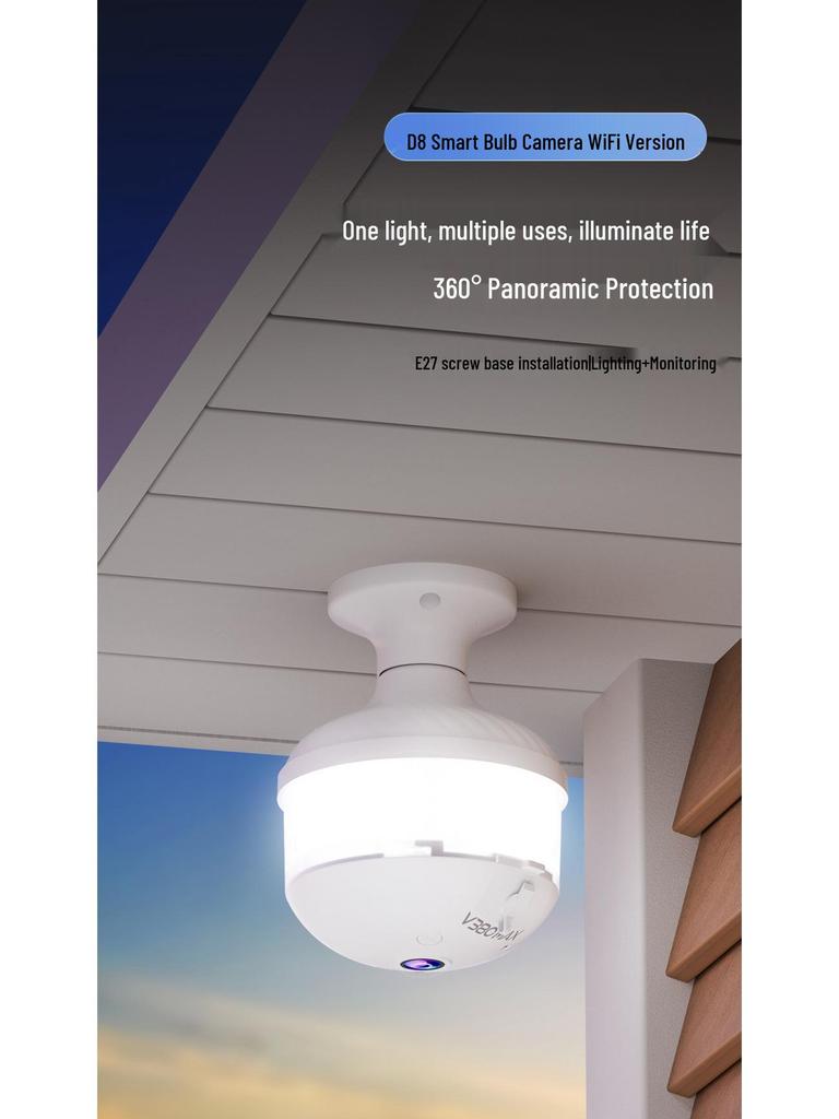 V380 Panoramic WiFi Bulb Camera with Dual-Light Night Vision & Remote Control