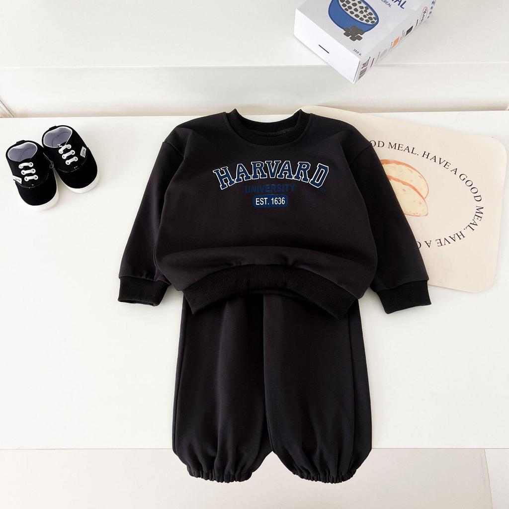 Kids' Spring/Autumn Sports Set: Boys' Letter Print & Winter Fleece-Lined Baby Girl Sweatshirt with Pants