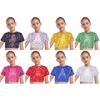 Dziewczęcy metaliczny top crop z nadrukiem pantery, krótki rękaw, okrągły dekolt, strój do cheerleadingu