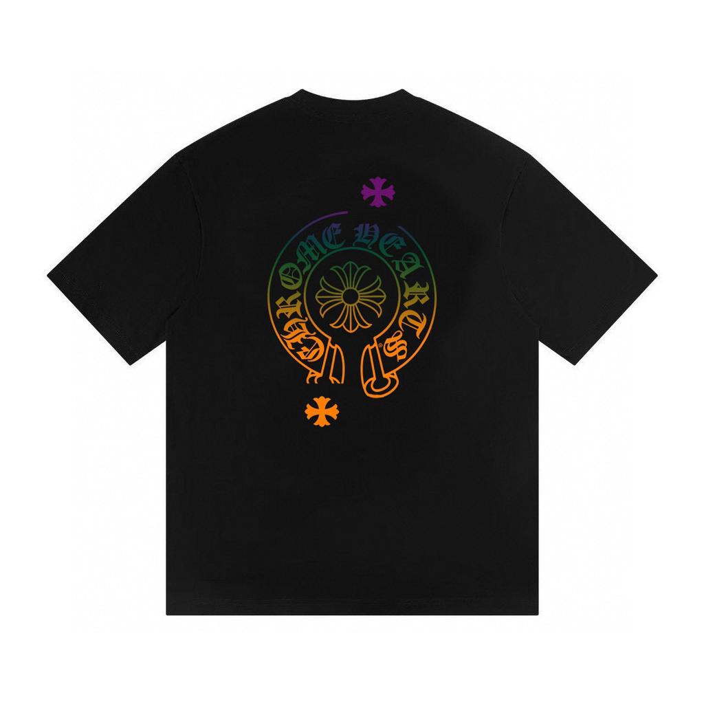 T27 CHROME HEARTS Verão 2026 Novo Algodão de Alta Qualidade Gola Redonda Solta Tamanho Grande Camiseta Masculina e Feminina Camiseta de Casal