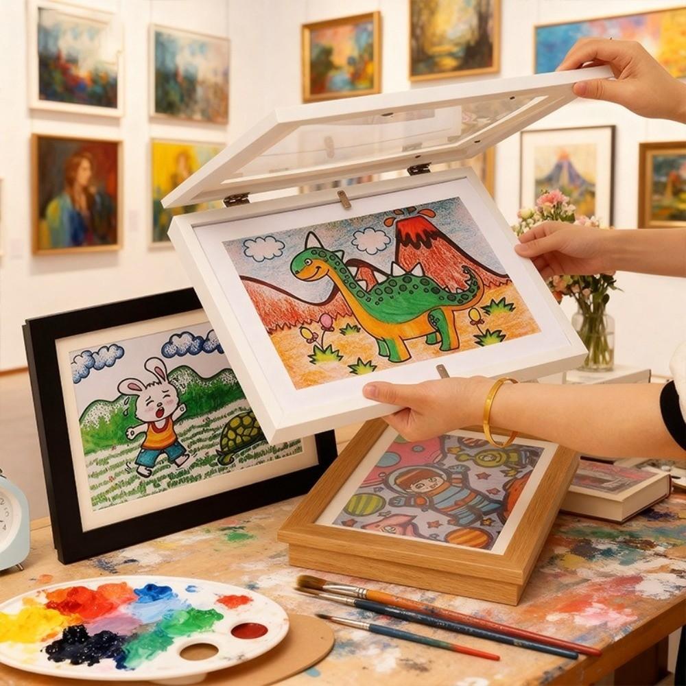 Multi-functional Wooden Picture Frame Wall Mount Magnetic Closure Flip Photo Frame Rectangle Changeable Decorative Frame Office