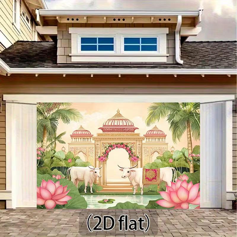 2D Traditional Pichwai Backdrop, Cow Temple Background for Indian Wedding Photoshoot