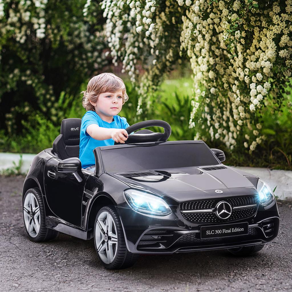 Children's electric car licensed Mercedes SLC 300 12V max speed 5 km/h sound and light effects remote control black