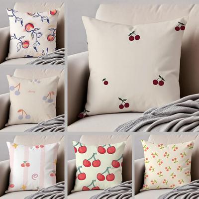 Hand-Painted Cherries Cushion Cover Linen Pillow Case Soft Breathable Protective Couch Room Decoration