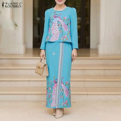 Women Long Sleeve Blouse and Long Skirts Casual Two Piece Suit Sets