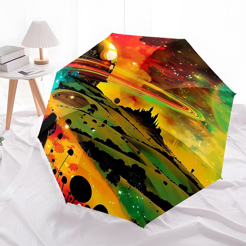 1pc Colorful Fantasy Automatic Opening/Closing Umbrella with Mushroom Print, Portable Folding Design, Iron Frame Outdoor Umbrella for Fans, Travelers,