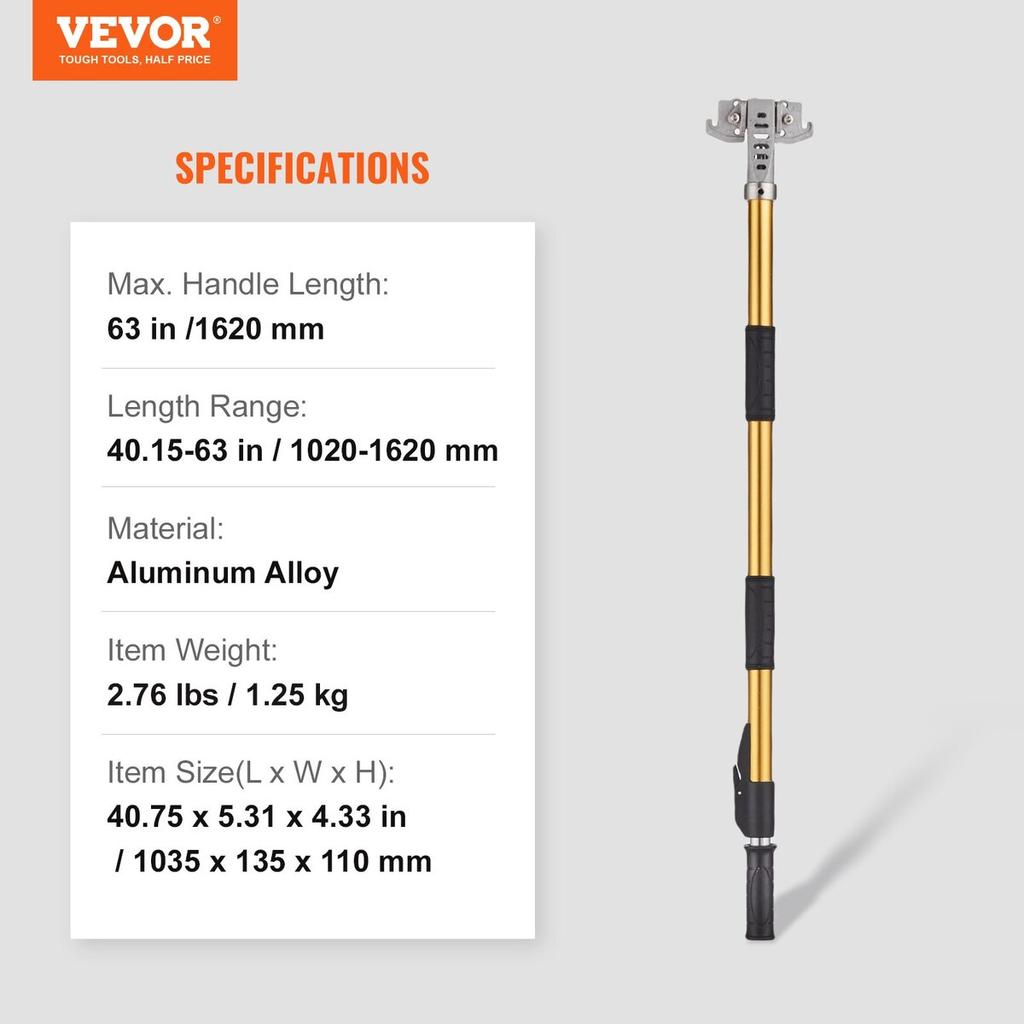 Drywall Flat Box Handle, 40''-64'', Anodized Aluminum Flat Finishing Extension Handle, 5-Section Length Adjustable, Non-slip Grip and 360° Painting