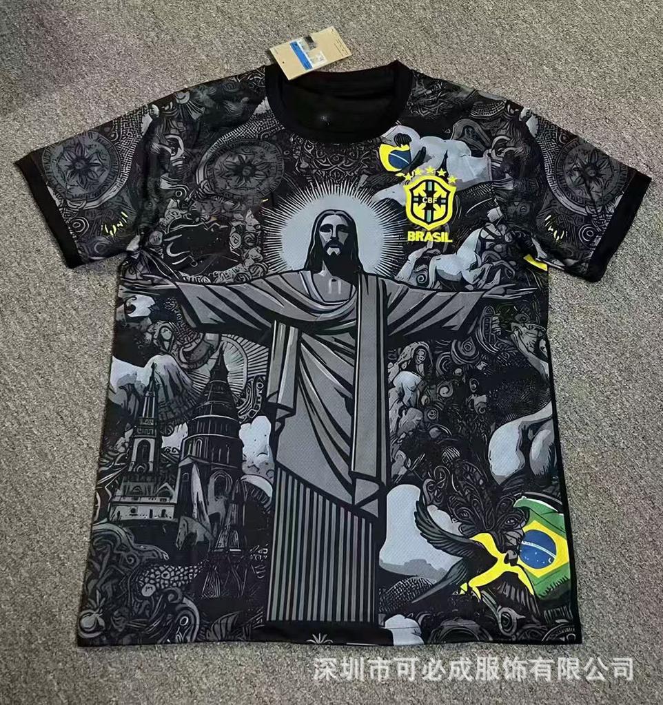 Großhandel und Einzelhandel Grenzüberschreitend Brasilien Nationalmannschaft Spezielles Gedenk-Kurzarm-Fußballtrikot Oberteil Kurzarm Fans