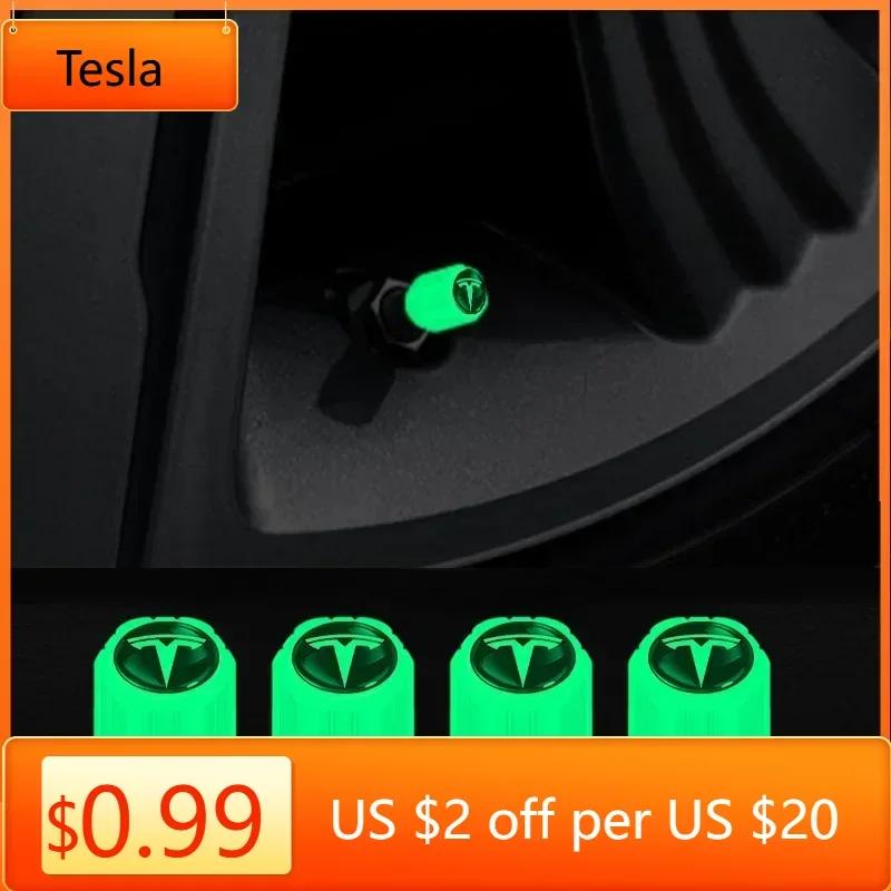 Car Sticker Tesla 4Pcs New Luminous Car Tire Valve Caps For Teslas Model 3 Model S X Y Style Roadster Invader Coil Mod WYE K80 C