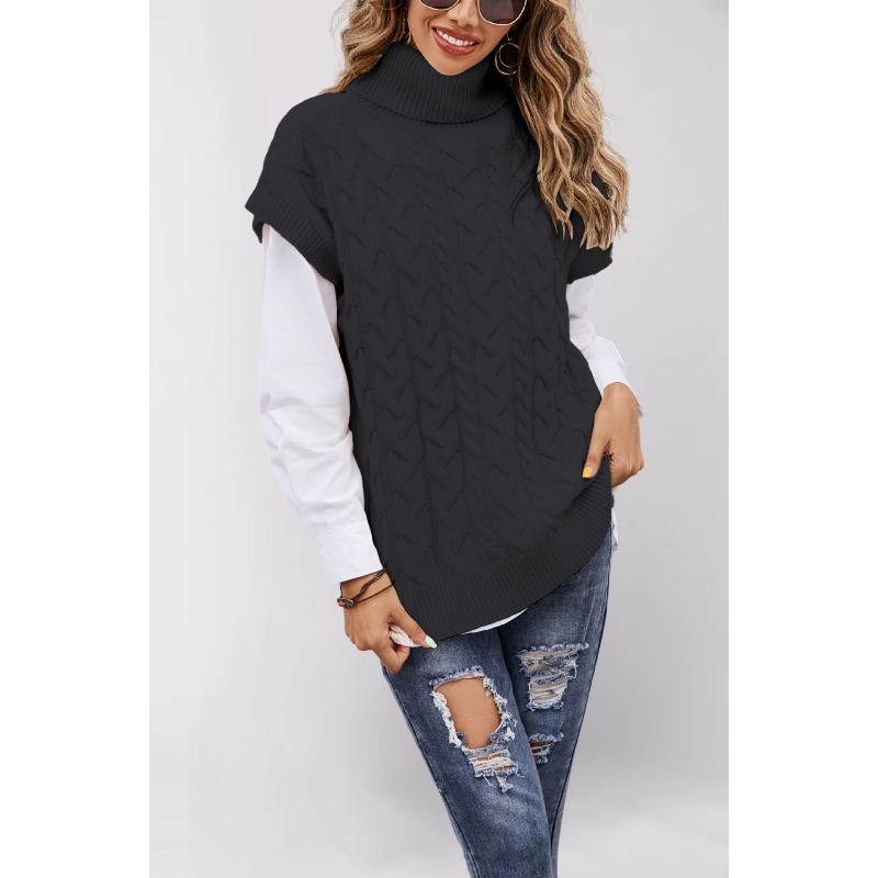 YYFS Women's Fashion Casual Fall Winter Solid Color Print Sleeveless High Neck Tops Women's Clothing Woolen Knitwear Sweaters