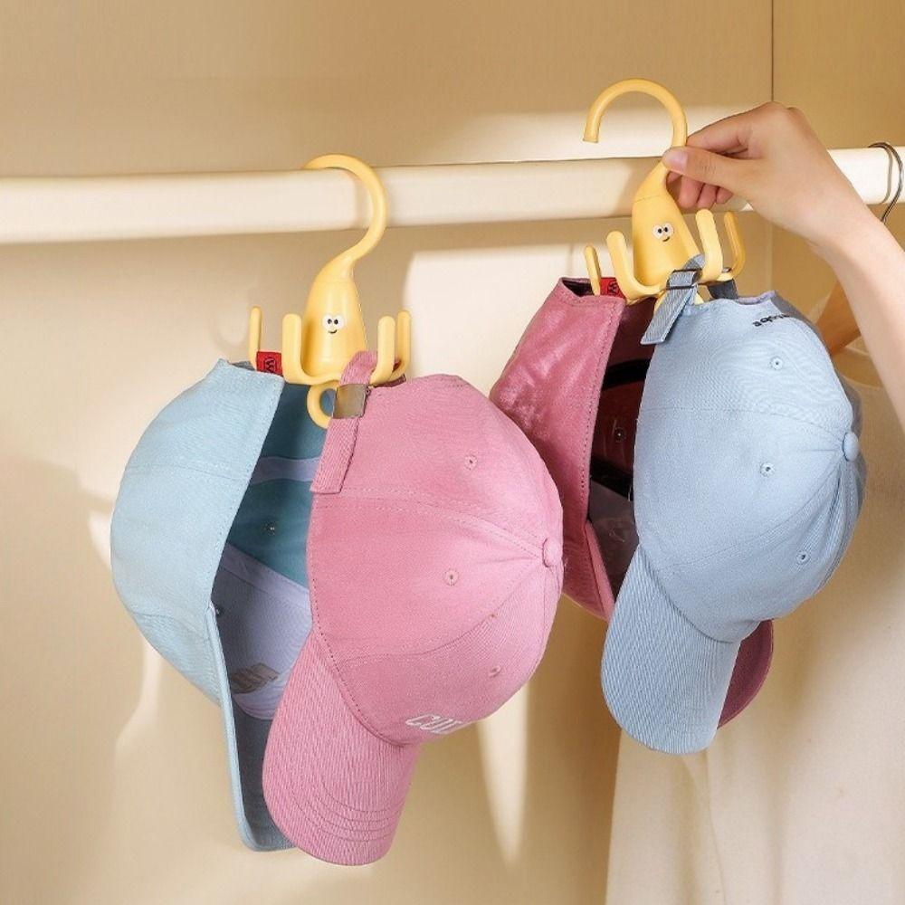 2 Pieces Portable Plastic 360° Rotating Clothes Hook Cartoon Space Saving Five Claw Hook Decorative Bag Holder For Wardrobe