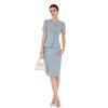 Women's Short Sleeve Blue Professional Skirt Suit - Summer Fashion Round Neck Reception Uniform