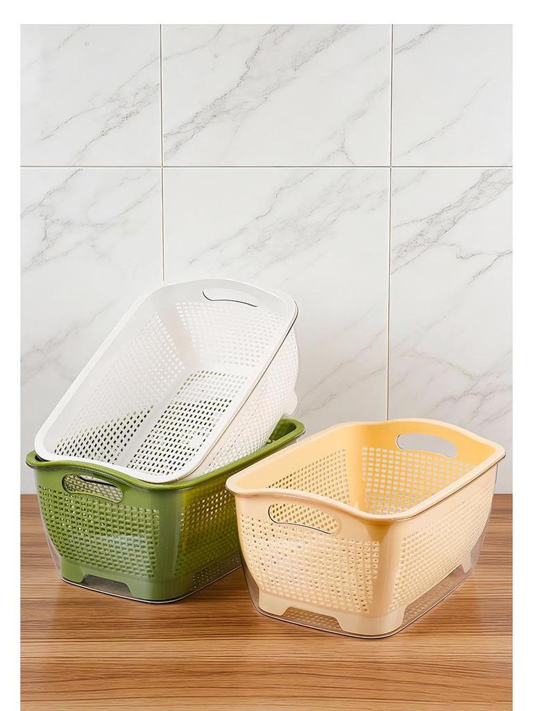Dual-Layer Draining Basket for Vegetables, Fruits, and Rice - Large Capacity Storage Basin