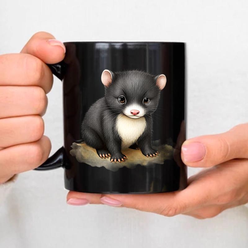 Ceramic cup black kitten animal print for drinking coffee tea чёрный
