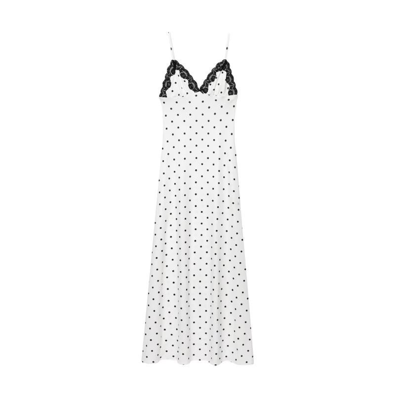 

European American Women s Clothing Summer Slim Polka Dot Lace Tube Top Suspender Dress XS