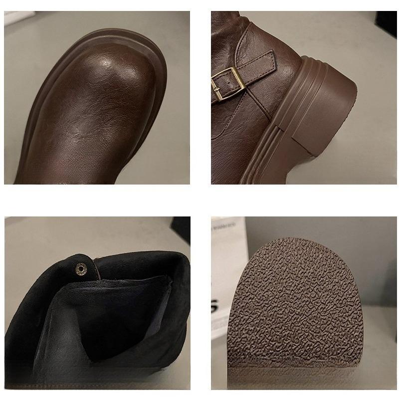 New Mid-calf Thick-soled Fashion Shoes for Women in Autumn and Winter with Belt Buckle Long Boots