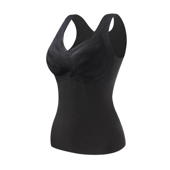 Winter-Thermoweste für Damen mit Brustpolstern, nahtloser Samt, schnelle Temperatursperre, V-Ausschnitt, schmale Passform, elastisch, ärmellos, Tanktop für Innenbekleidung