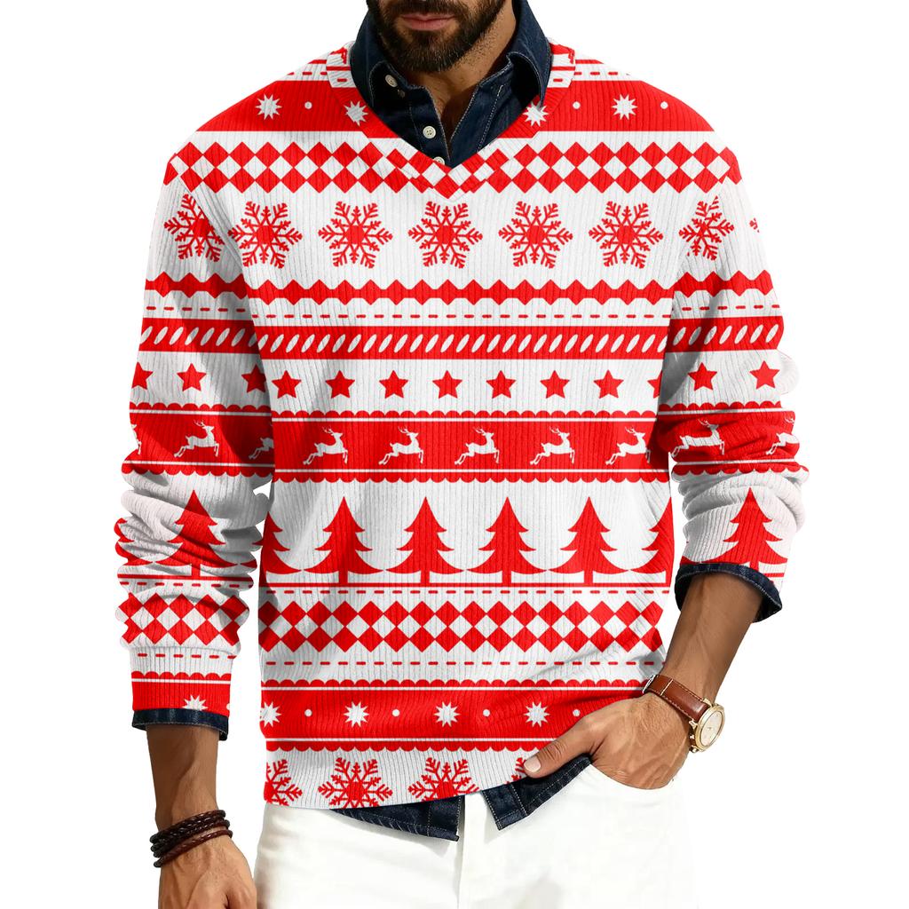 Pánský pulovr s V-výstřihem, s dlouhým rukávem, žebrovaný úplet