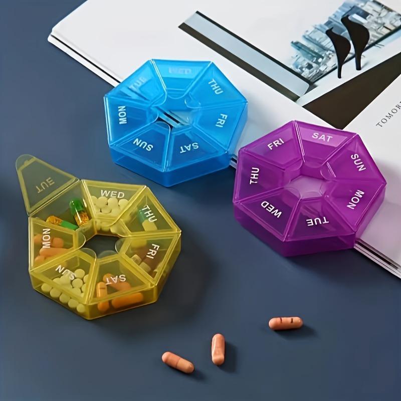 Convenient 7-Grid Pill Box Organizer with Rainbow Colors, Perfect for Weekly Medication, 3pcs