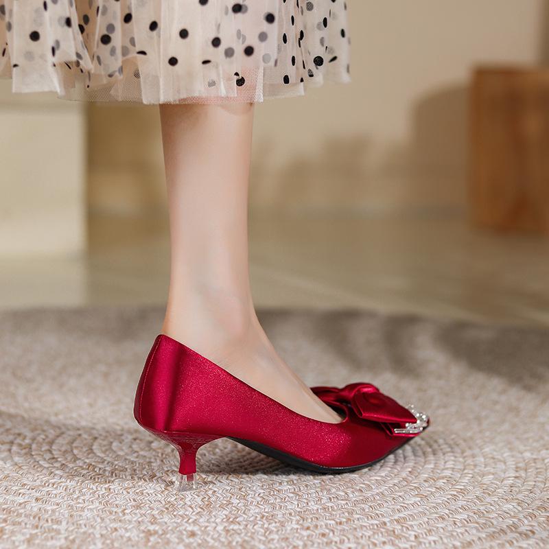 2023 Bridal High Heels: Pointed Toe Xiu He Suit, Comfortable for Pregnant Women, Chinese Wedding Shoes