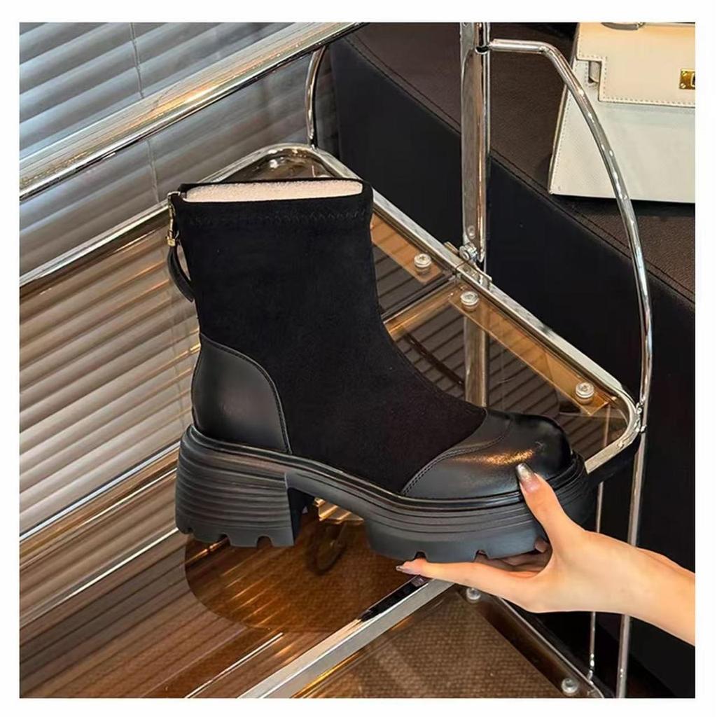 British Style Retro Thick Heel Martin Boots Women's 2025 New Small Height Increase and Thin Elastic Thin Boots