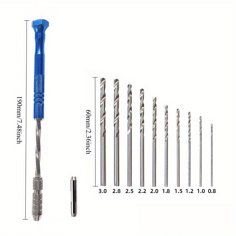 11pcs/set Blue Extended Semi-automatic 0.5-3mm Hand Twist Drill Amber Plastic Circuit Board Drilling Tool Twist Drill Set
