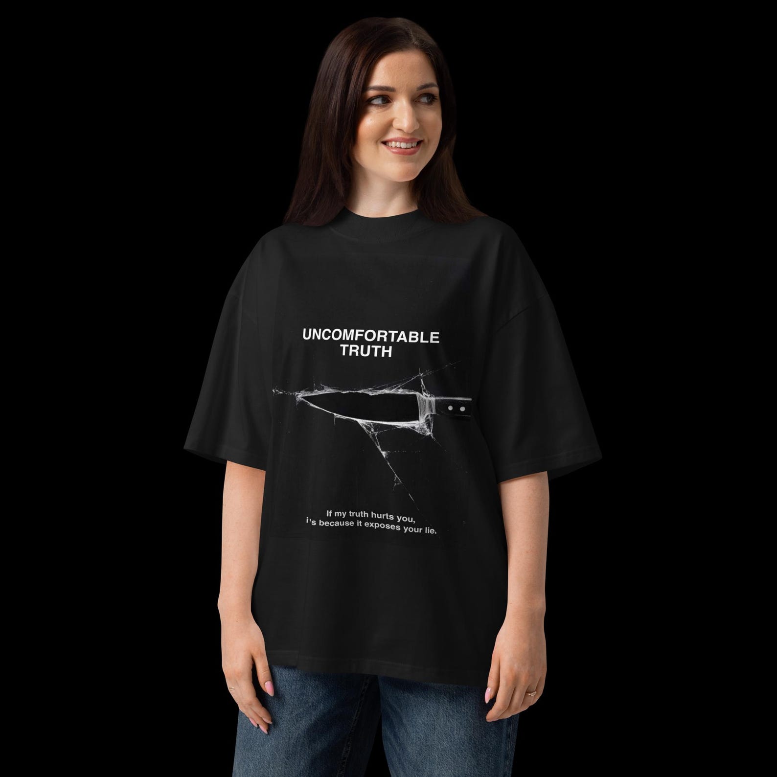 Unisex organic oversized high neck t-shirt - UNCOMFORTABLE TRUTH 2XL