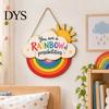 Cute Nursery Wall Art Boho Rainbow Sun Welcome Door Sign, Hanging Plaque Sign Solid Wood Decor with Inspirational Quote, Colorful Hanger for Bedroom,
